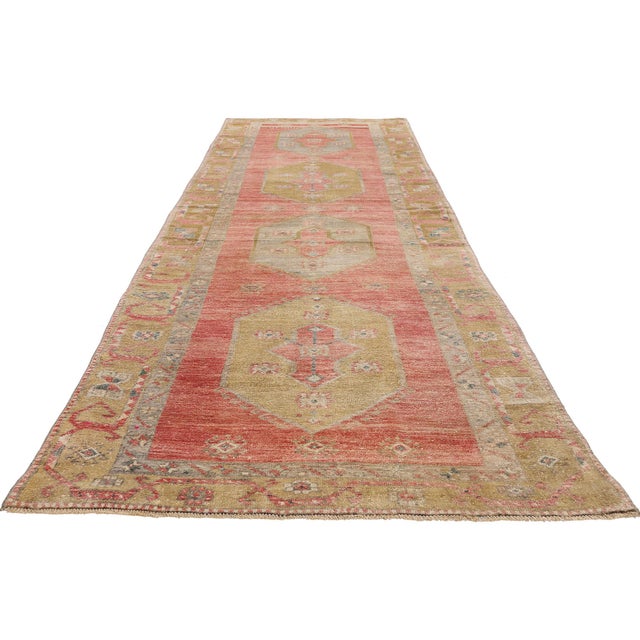 Rustic Vintage Turkish Oushak Rug, 03'03 X 12'00 For Sale - Image 3 of 10