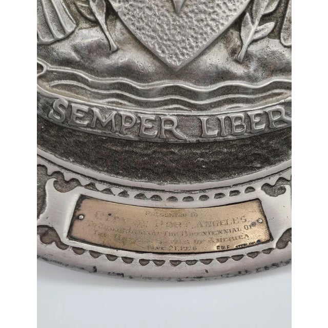 1976 Bicentennial Victoria, B . C . & City of Port Angeles Pewter Plate With Sterling Silver Placard For Sale - Image 4 of 6