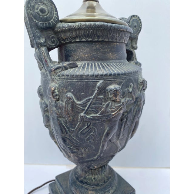 Black Plaster Figural Urn Vase Table Lamp on Plinth Wood Base For Sale - Image 8 of 13
