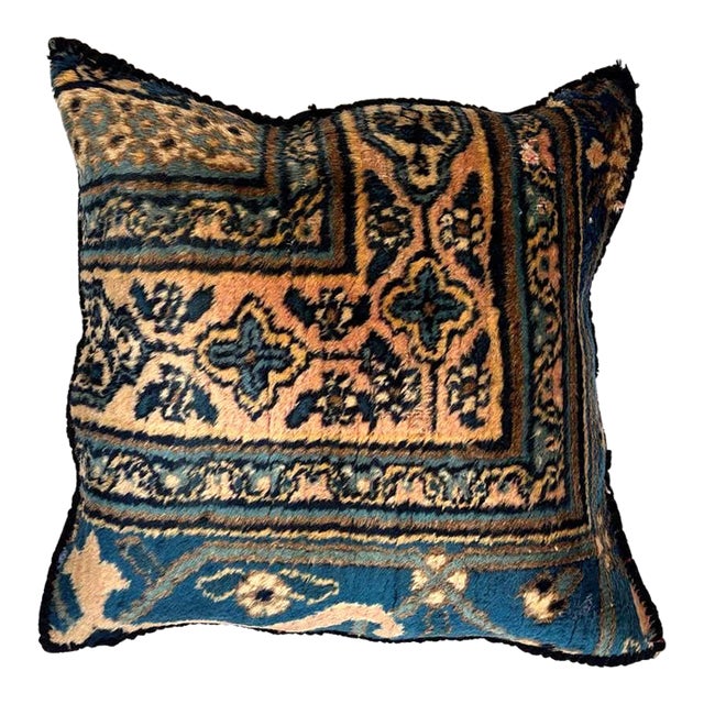 Pillow W/Antique Persian Rug Fragment, 1'4" X 1'4" For Sale