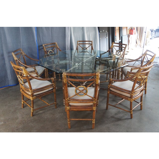 Wood McGuire Mid Century Modern Octagonal Bamboo Dining Table & 8 Target Back Chairs For Sale - Image 7 of 18