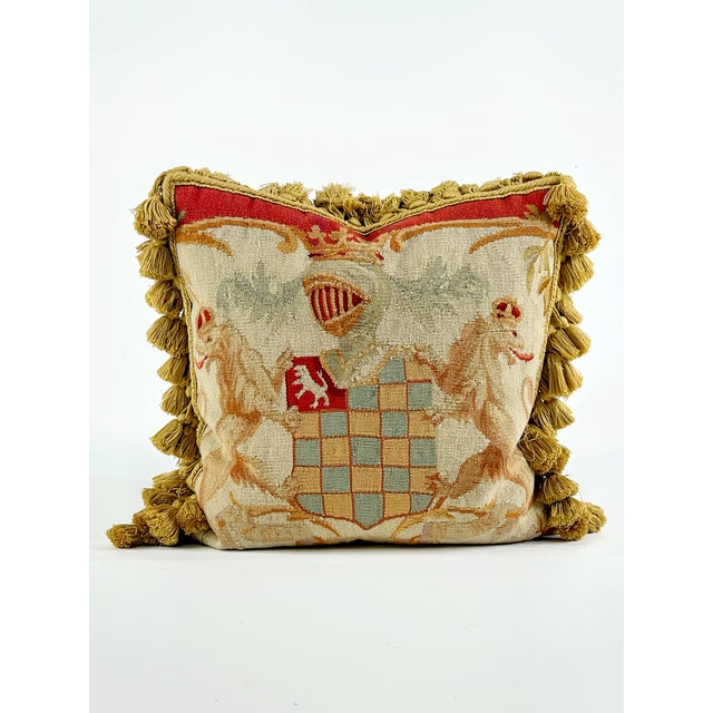 French Early 20th Century Crested Aubusson Pillow For Sale - Image 3 of 9