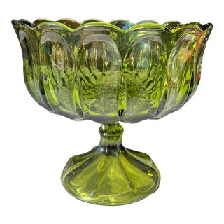 1970s Green Glass Pedestal Bowl For Sale