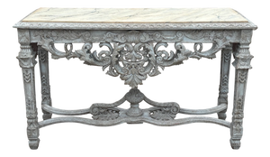 Louis XIV Style Painted Carved Faux Marble Top Console Table, 1920