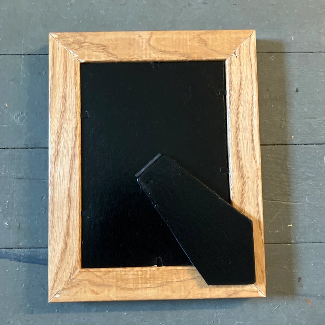 Abstract 1980’s Original Wayne Cunningham Small Abstract Blue Ink Drawing Vintage Oak Tabletop Frame For Sale - Image 3 of 3