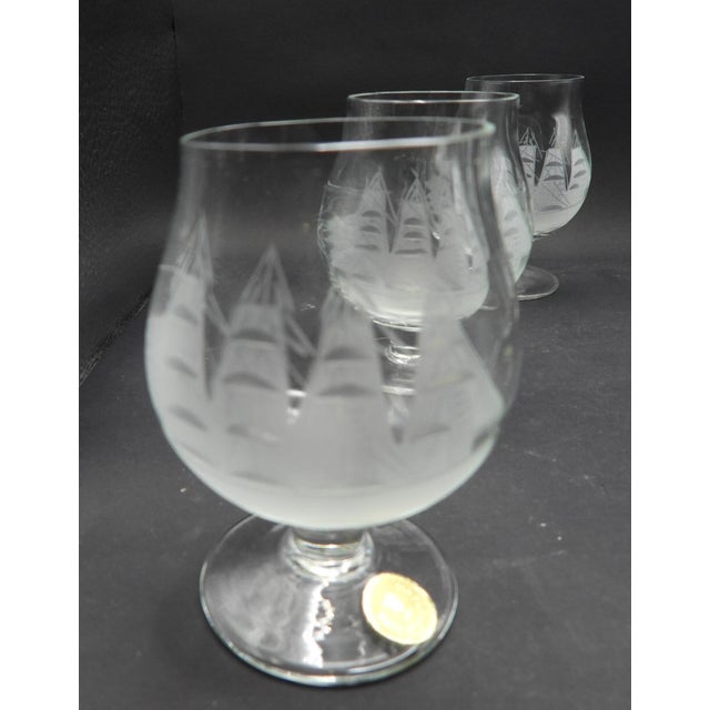 Vintage 1980s Toscany Romania Small Clipper Ship Nautical Brandy Cognac Glasses Snifters- Set of 6 For Sale - Image 4 of 4