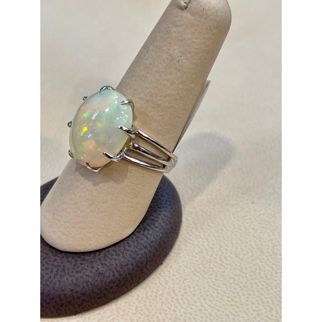 8 Carat Oval Shape Opal Cocktail Ring 14 Karat White Gold, Estate, Size 3 For Sale In New York - Image 6 of 8