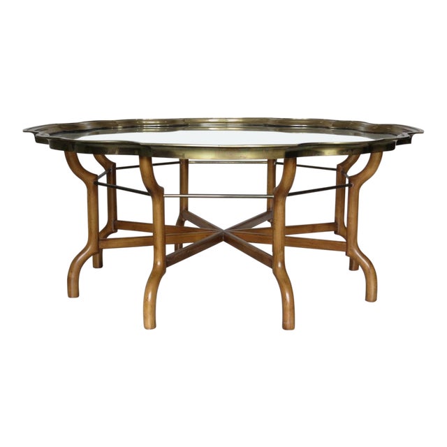 Vintage Baker Scalloped Brass and Glass Tray Top Coffee ...