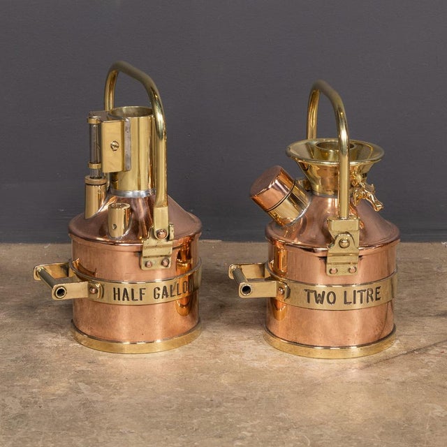 Vintage English Polished Checkpump Petrol Canisters, 1970s, Set of 2 For Sale - Image 4 of 18