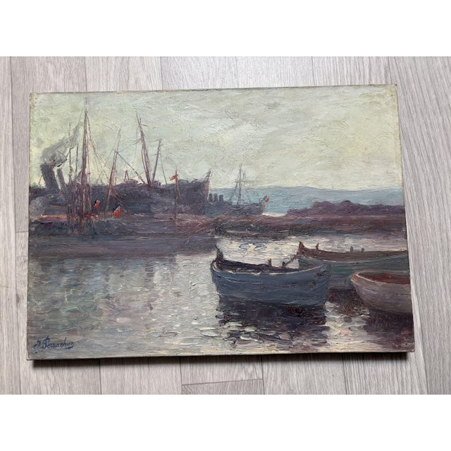 Joseph Perrachon, Boats, View of Port, 20th Century, Painting For Sale - Image 4 of 4