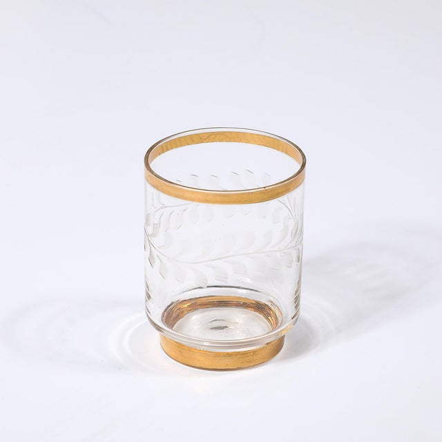 Mid Century Decanter Set With Six Glasses in Gilt Detailing and Etched Glass For Sale - Image 11 of 18