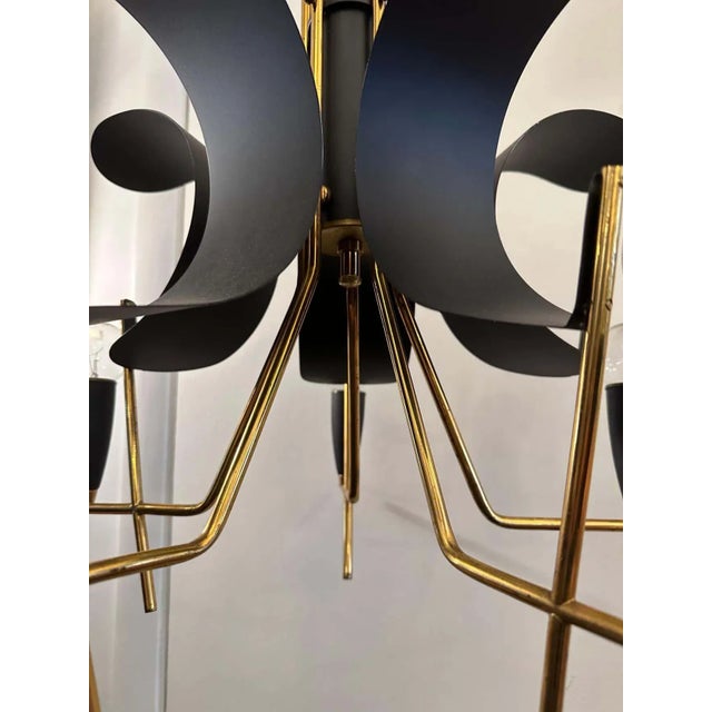 Vintage Italian 5-Light Black Metal & Brass Chandelier For Sale - Image 9 of 13
