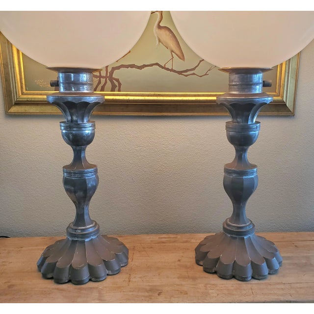 Pair of Antique 1900s Mexican Tin Candlestick Globe Table Lamps Chairish