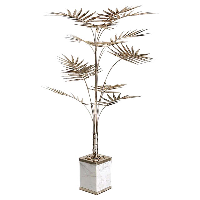 Palm Tree Floor Lamp in Brass with Marble Base For Sale