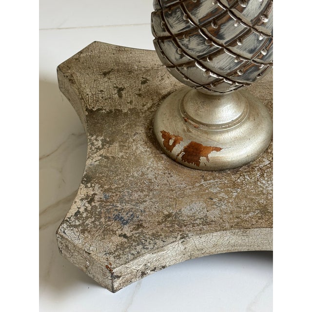 Vintage Palm Beach Regency Style Silver Crackle Finish Pineapple Pedestal Side Table For Sale - Image 16 of 18