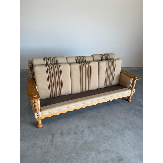 Mid Century Danish Brutalist Henning Kjaernulf Style Oak Sofa For Sale - Image 9 of 10