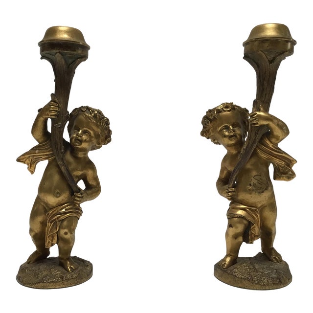 Antique French Cherub Bronze Dore Candlesticks a Pair Chairish