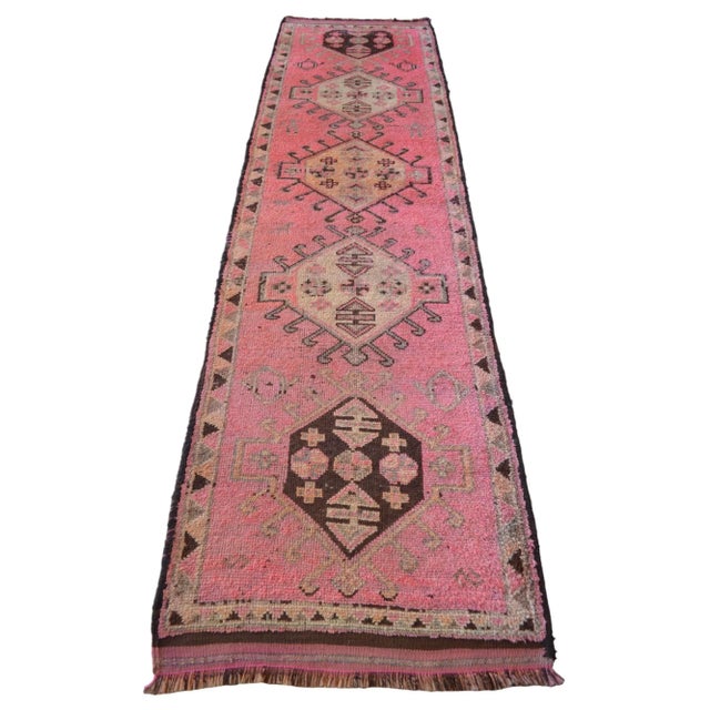 Pink Kurdish Runner Rug. Hand-Knotted Tribal Turkish Runner - 3′3″ × 12′ For Sale - Image 6 of 15