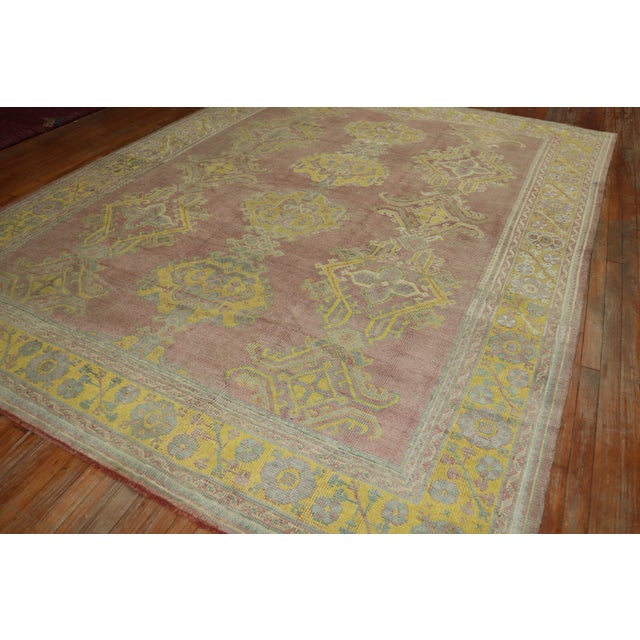 Rose Bright Yellow Antique Zabihi Collection Turkish Oushak Carpet - 8'2" x 10'4" For Sale - Image 4 of 10