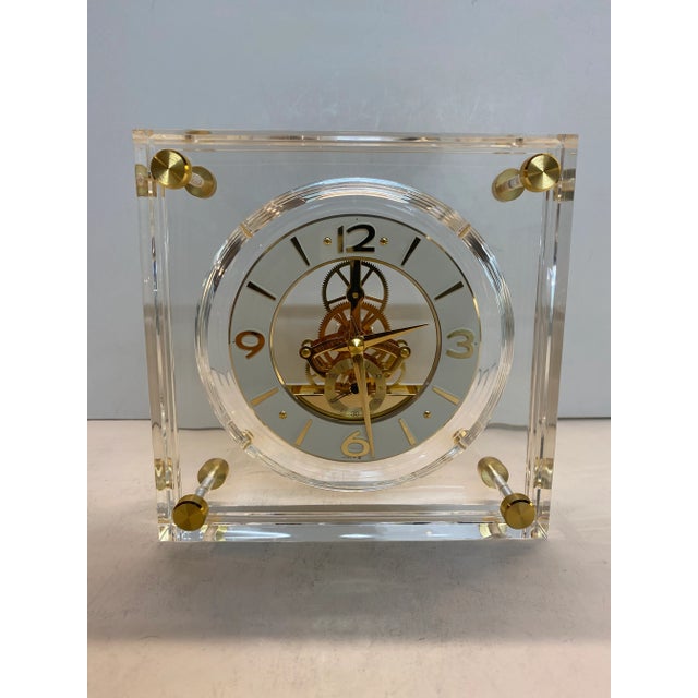 Mid-Century Modern Skeleton Seiko Clock with Gold Accent