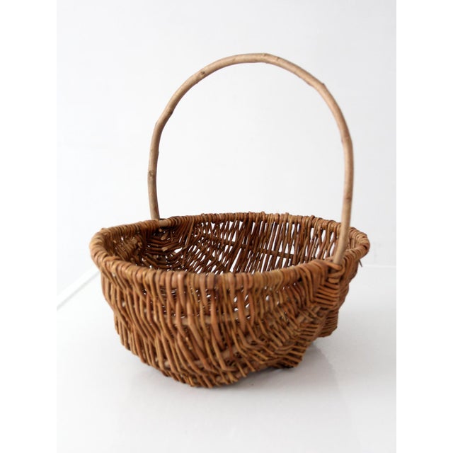 Brown Vintage Wicker Gathering Basket For Sale - Image 8 of 14