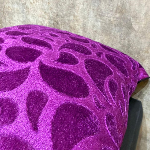 Magenta Floral Pattern Velvet Cushion Cover For Sale - Image 4 of 10