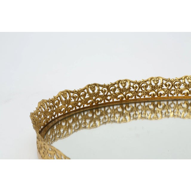 Oversized Extra Large Vintage Vanity Tray Ormolu Large Oval Gold Mirror Oval Vintage 1970s Mirror Glam Filigree Gold Frame For Sale In Los Angeles - Image 6 of 9