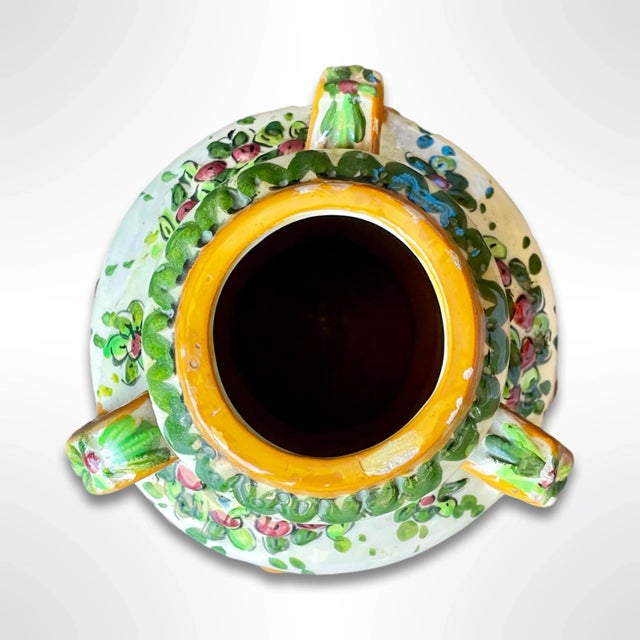 Vintage Italian Majolica Hand-Painted Ceramic Vase For Sale In San Diego - Image 6 of 7