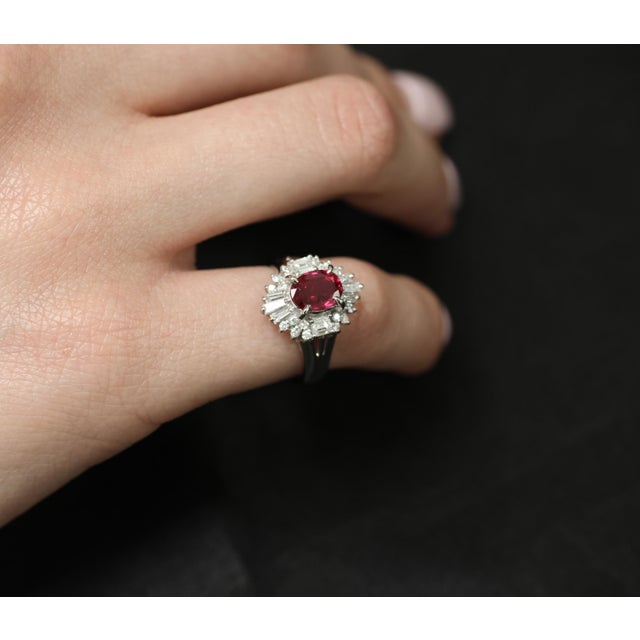 Late 20th Century Gia Certified Ruby & 0.54ct Diamond Platinum Ring, Size 4.75 For Sale - Image 18 of 18