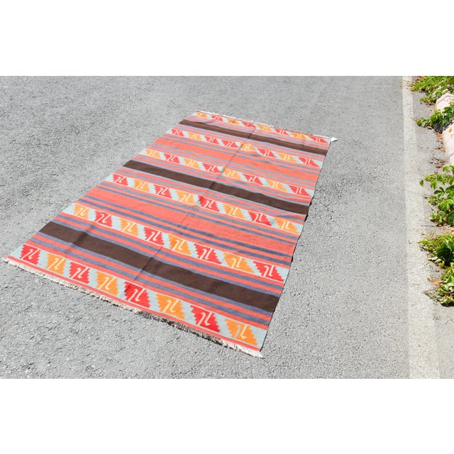 Size: 4.7 x 8 ft (142 x 242 cm) 55 x 95 inches Color: Terra Cotta Orange , Red , Blue , Black Material: 100% Wool Fast...