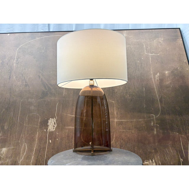 Amber Rh Blom Scandinavian Amber Glass Table Lamp Lacquered Burnished Brass Jonathan Browning For Sale - Image 8 of 18