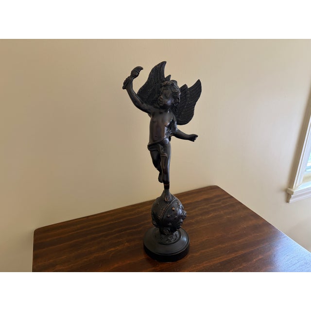 Late 20th C. Decorative Crafts Bronze-Finish Winged Putto Sculpture For Sale - Image 4 of 11