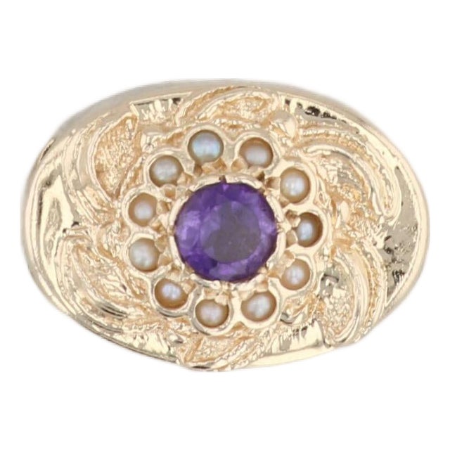 Vintage Richard Klein 0.40ct Amethyst Pearl Flower Slide Charm 14k Yellow Gold For Sale