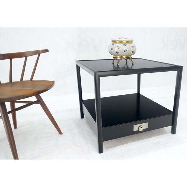 Baker Black Lacquer One Drawer Two Tier Square Side End Table Night Stand For Sale - Image 10 of 12