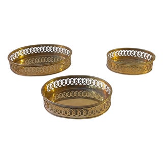 Vintage Table Trays in Perforated Brass, 1970s, Set of 3 For Sale