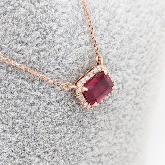 Timeless Ruby Necklace w Earth Mined Diamonds in Solid 14K Rose Gold EM 7x5mm For Sale In Columbus - Image 6 of 10