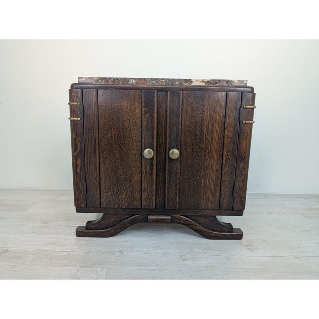 Art Nouveau Oak Sideboard with Marble from the 1920s/30s Stylish marble and oak sideboard, an Art Deco-style cabinet. The...