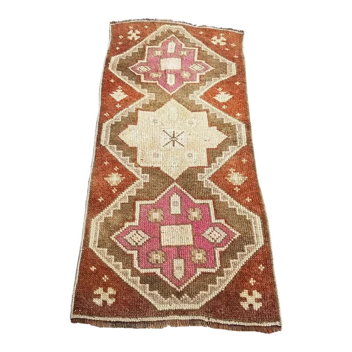 1950s Handmade Orange Wool & Cotton Rug | Chairish