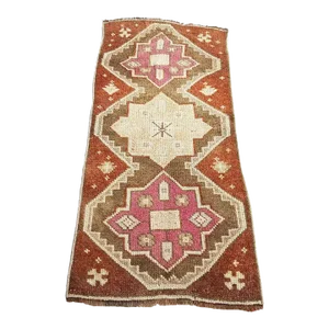 1950s Handmade Orange Wool & Cotton Rug