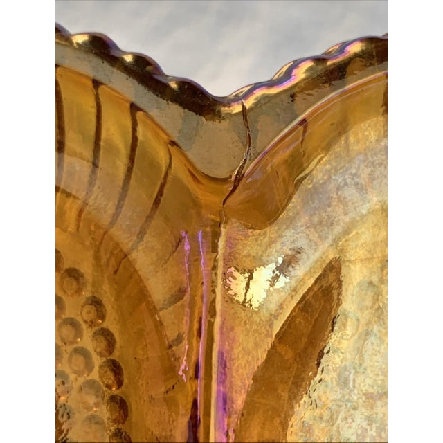 Vintage Indiana Glass Iridescent Gold Carnival Deviled Egg Platter or Relish Plate For Sale - Image 11 of 12