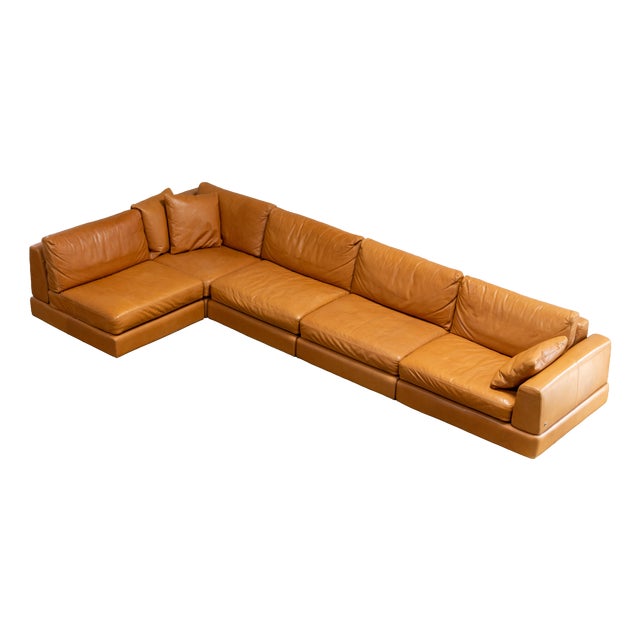 Vintage Corner Sofa in Natuzzi Cognac Leather, Italy, 2004, Set of 5 For Sale