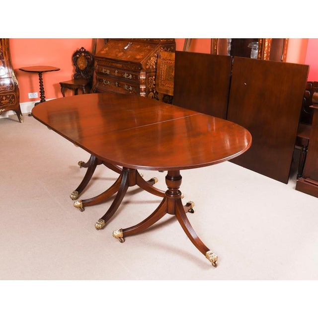 Antique Regency Revival 3-Pillar Dining Table and Shield Back Chairs, 1900s, Set of 13 For Sale - Image 10 of 15
