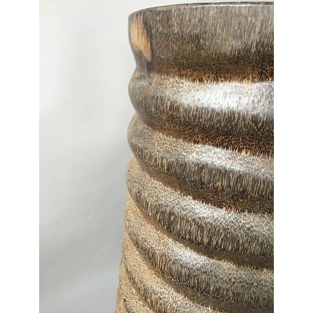 Brown Gigantic Carved Exotic Wood Ribbed Vase For Sale - Image 8 of 12