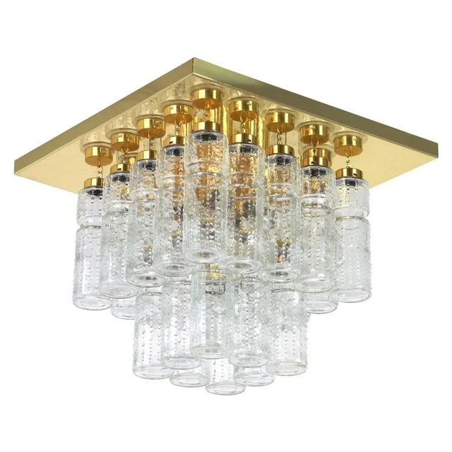 Gold Large Brass Crystal Glass Chandelier from Limburg, Germany, 1960s For Sale - Image 8 of 8
