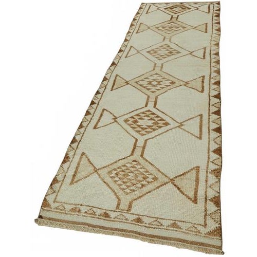 Boho Chic Bohemian Beige Runner Rug For Sale - Image 3 of 7