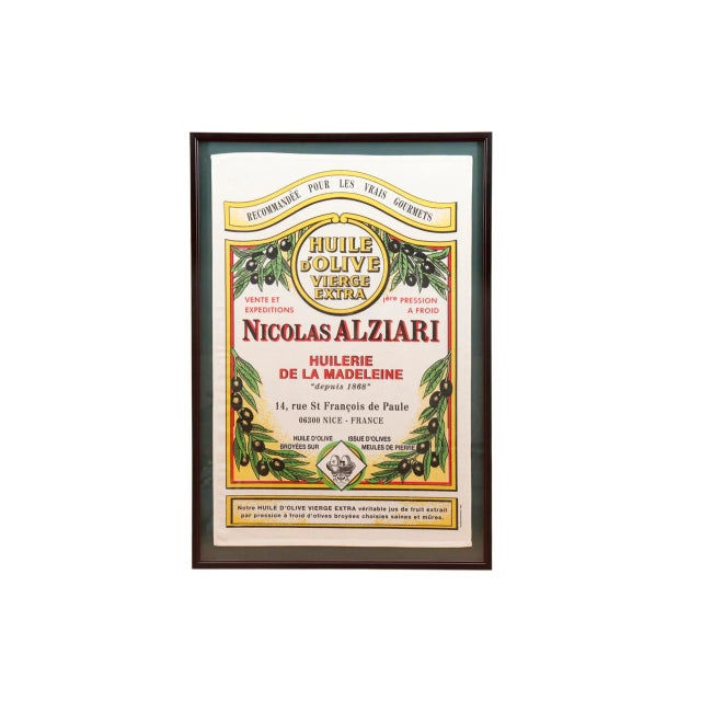 White Framed French Alziari Olive Oil Tea Towel For Sale - Image 8 of 8