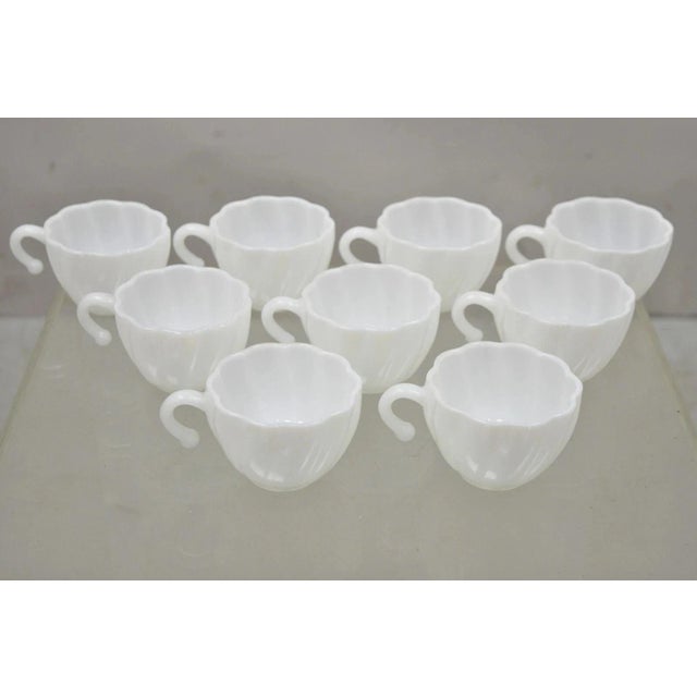Mid 20th Century Hazel Atlas PAttern White Apline Swirl Punch Bowl Set 9 Hook Handle Cups - 10 PCS For Sale In Philadelphia - Image 6 of 11