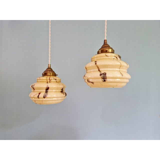 Art Deco Pendant Light in Marbled Opaline Glass from Scailmont, Belgium, 1920s For Sale - Image 4 of 17