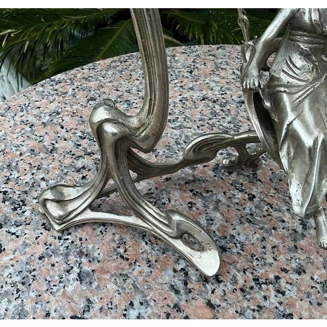 Art Nouveau Demoiselle à la Balancelle Mirror Silvered Bronze from Erté, Paris, 1907 For Sale - Image 3 of 9