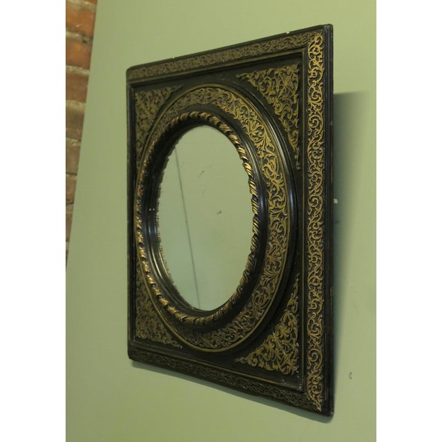French Empire Gilt Brass and Black Lacquered Wall Mirror For Sale - Image 5 of 8